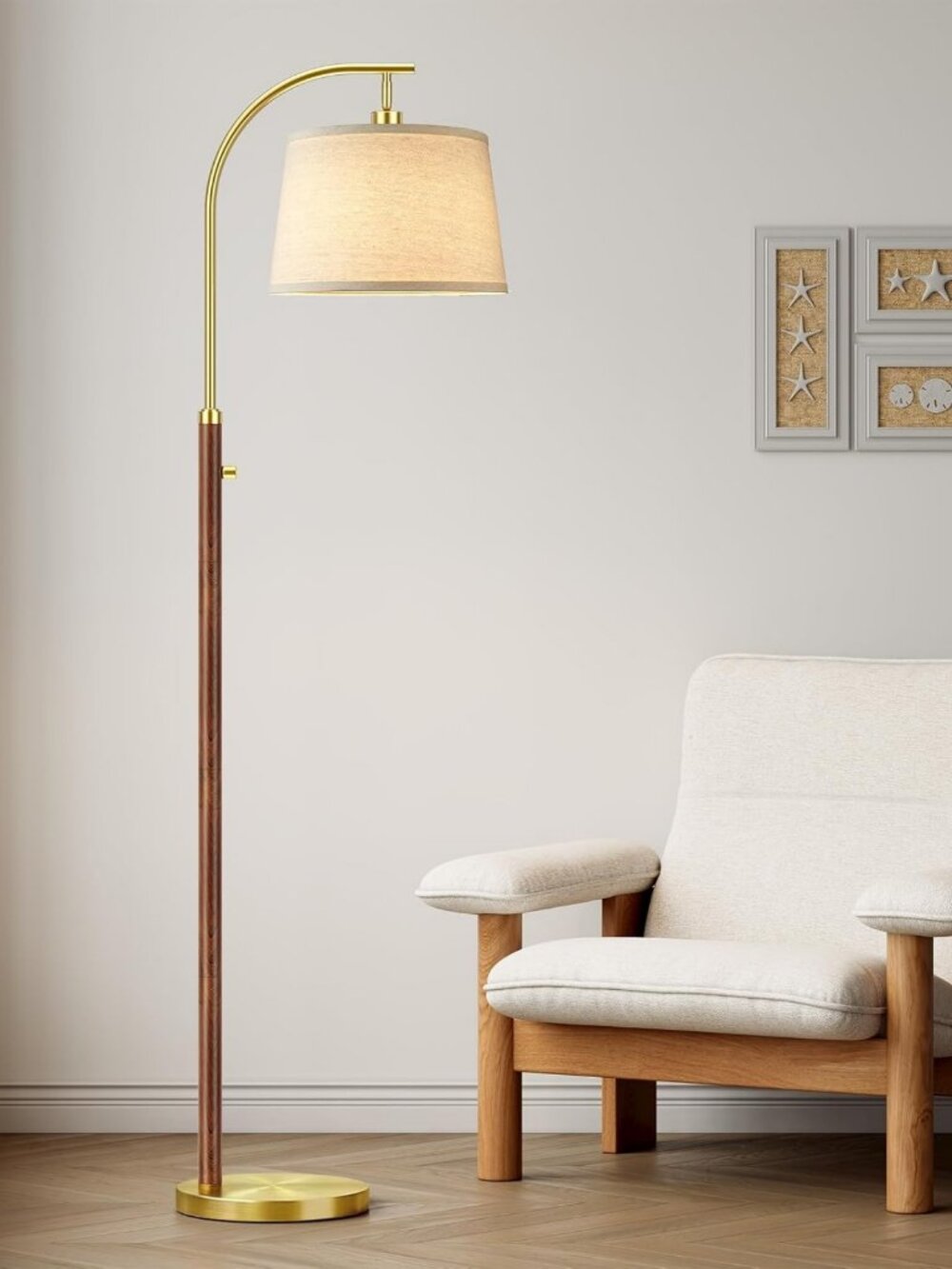 Dimmable 65" Tall Metal Floor Lamp - Mid Century Modern Arc with Linen Shade